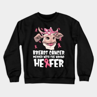 In October We Wear Pink Ribbon Cute Cow  Breast Cancer Month Crewneck Sweatshirt